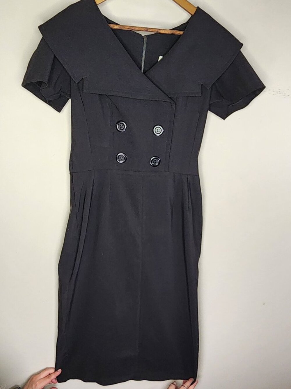 Bettie Page Pencil Dress — Black, XXL | 50s Retro Pinup Double-Breasted